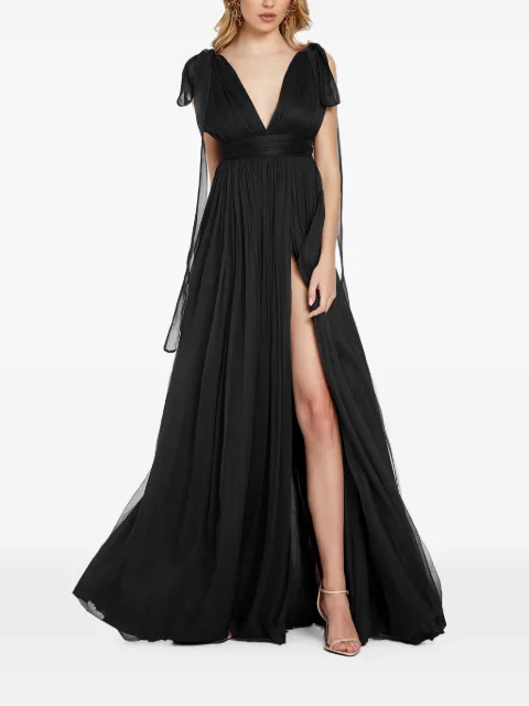 FRAMBOISE Savana V-neck silk maxi dress Black SAVANA