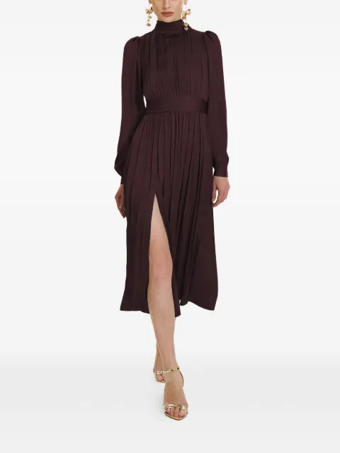 FRAMBOISE Otello pleated midi dress Brown OTELLO
