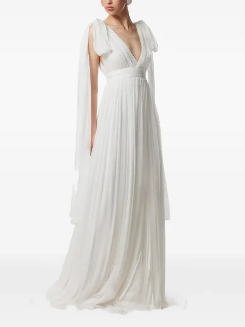 FRAMBOISE Savana V-neck silk maxi dress White SAVANA