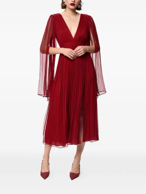 FRAMBOISE Enrica V-neck silk midi dress Red ENRICA