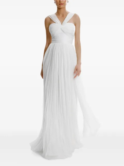 FRAMBOISE Porter pleated silk maxi dress White PORTER