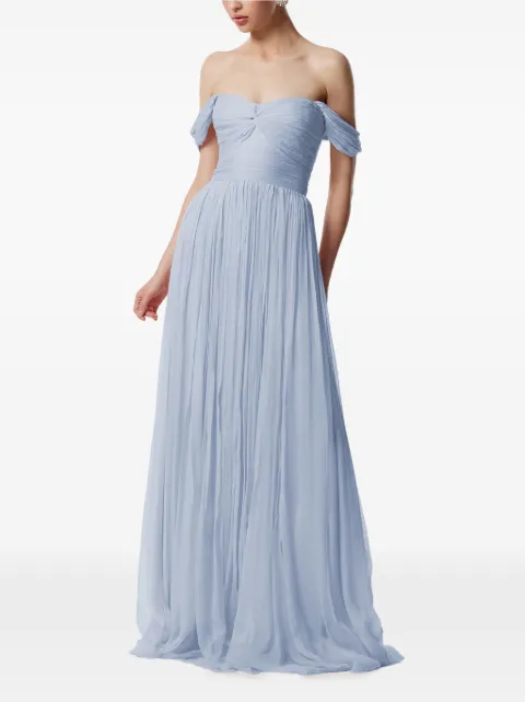 FRAMBOISE Roselyn off-shoulder silk maxi dress Blue ROSELYN