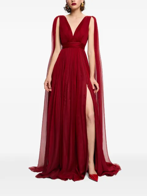 FRAMBOISE Yamina V-neck silk maxi dress Red YAMINA