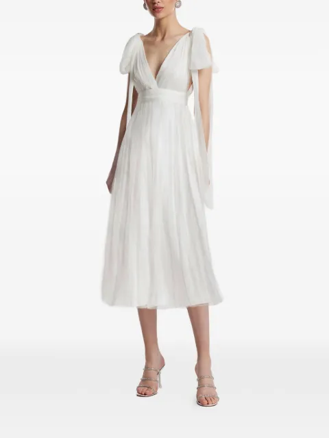 FRAMBOISE Lumiere V-neck silk midi dress White LUMIERE