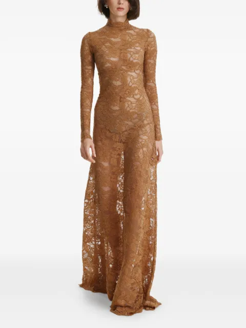 2310 STUDIO long-sleeves lace maxi dress Brown FF34