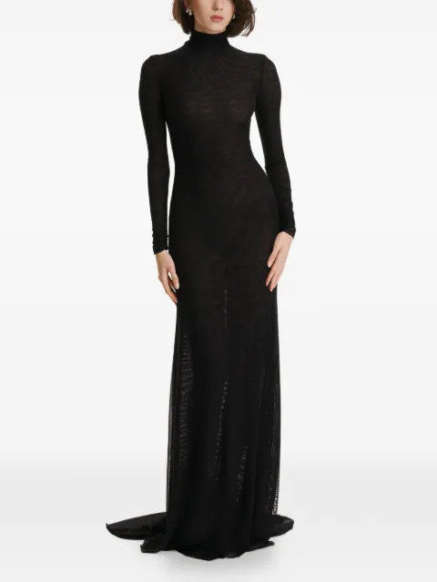 2310 STUDIO turtleneck long-sleeves mesh maxi dress Black FF59