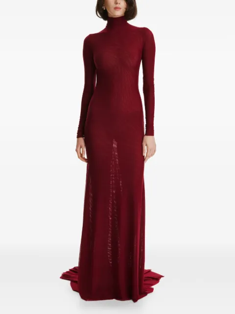 2310 STUDIO turtleneck long-sleeves mesh maxi dress Red FF59