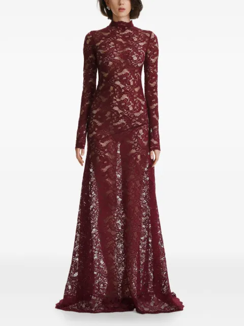 2310 STUDIO long-sleeves lace maxi dress Red FF34