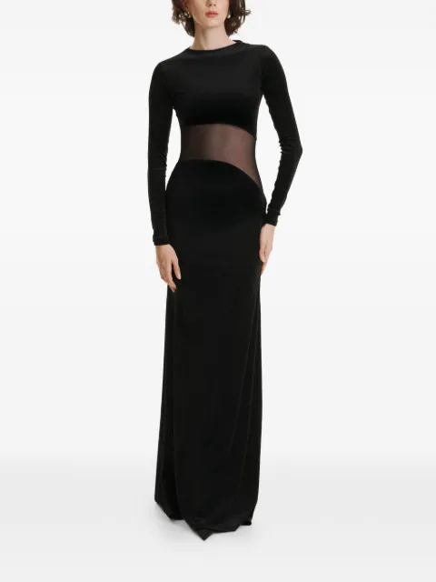 2310 STUDIO long-sleeves velvet maxi dress Black FF65