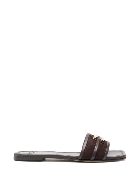 Elisabetta Franchi leather flat sandals with logo detail Brown SA72L61E2