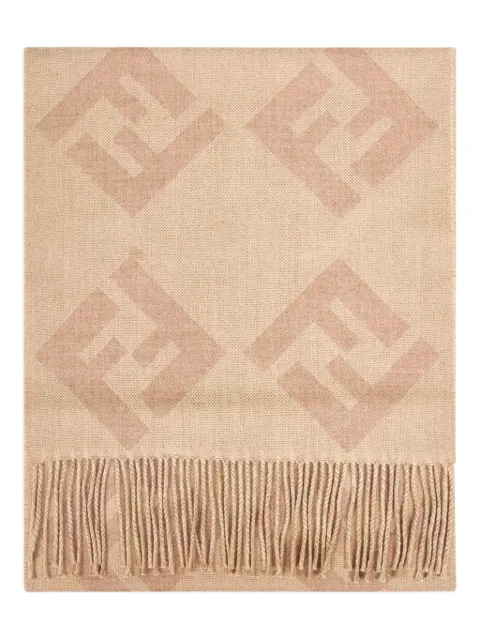 FENDI diagonal macro ff fringed scarf Neutrals FXS424AVDQ