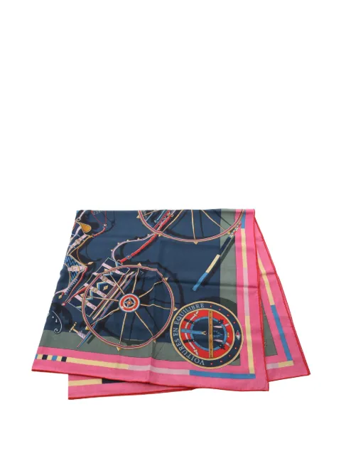 Hermès Pre-Owned 2000-2020 Voitures En Equilibre Cashmere Silk Shawl 140 scarves Blue CCXUUF3284FBR5OL