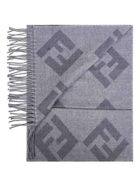 FENDI macro motif fringed scarf Grey FXS424AVDQ