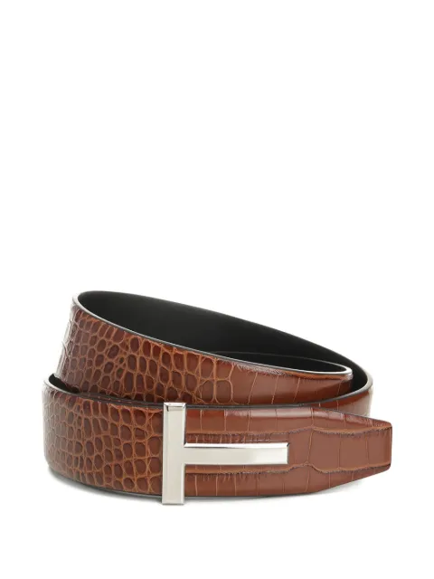 TOM FORD embossed T-buckle belt Brown TB178LCL439S
