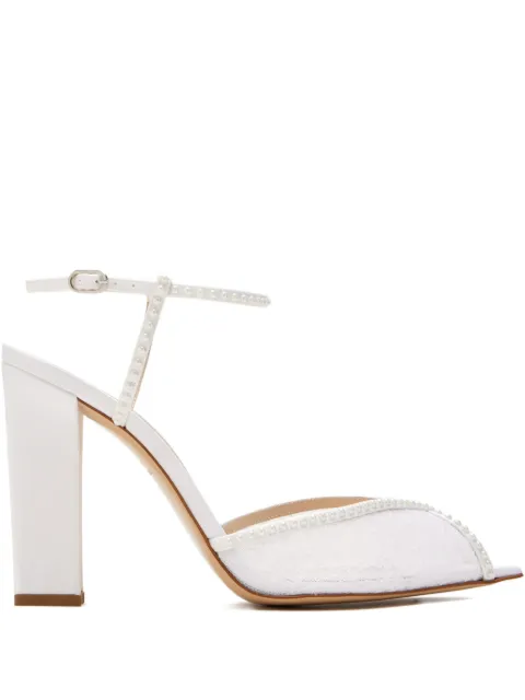 Andrea Wazen Katy lace pearl sandals White KATBL105LSP