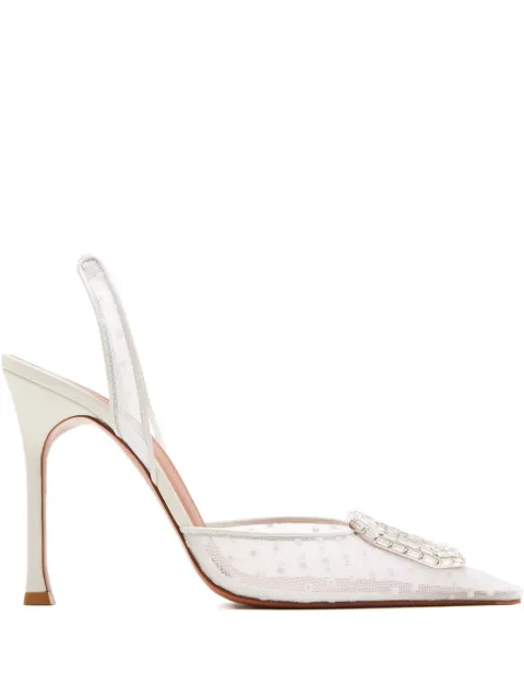 Amina Muaddi Camelia Sling 90 polka-dot crystal-embellished pumps White 15S365655CAM