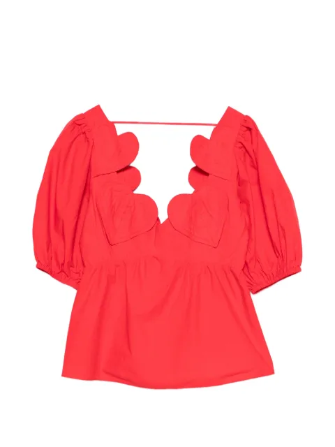 FARM Rio heart puff-sleeve blouse Red 344593