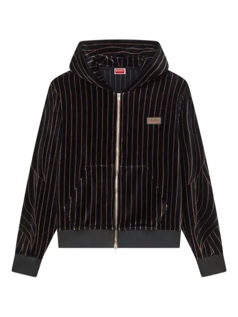 Kenzo leaf stripe zipped velvet hoodie Black FF65HO2564JV