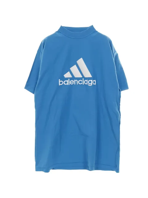 Balenciaga Pre-Owned 2020s logo-embroidery T-shirt Blue 1025018