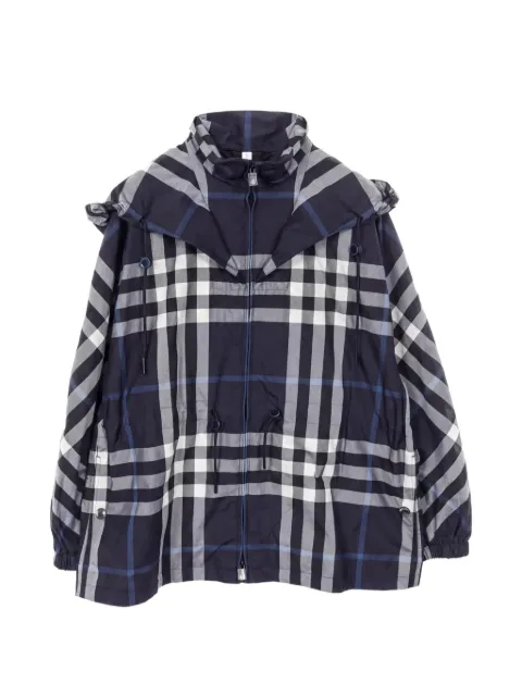 Burberry Pre-Owned check-pattern hooded jacket Blue 1031273