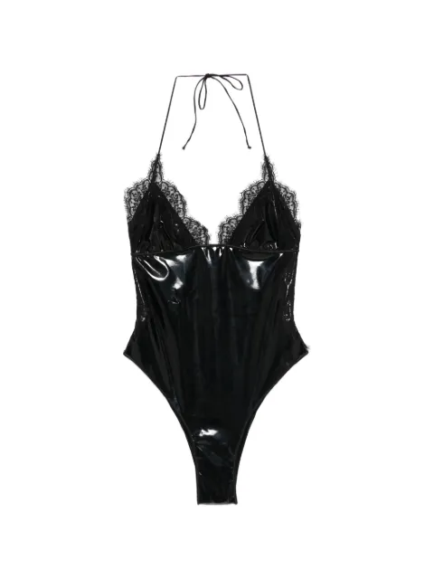 Oséree Latex lace-trim swimsuit Black TMS261