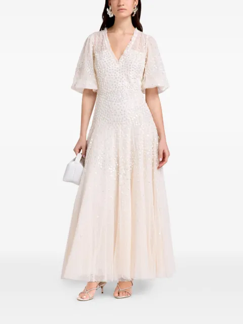 Needle & Thread embellished ruffled midi dress Neutrals DGSS54RPS26