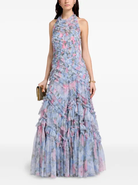 Needle & Thread ruffled floral-print maxi dress Blue DGSL74RPS26