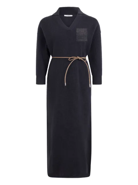 Peserico V-neck ribbed maxi dress Black S92218F12A9018C