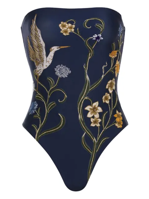 Agua By Agua Bendita bird floral one piece Blue 20293LAGUNA