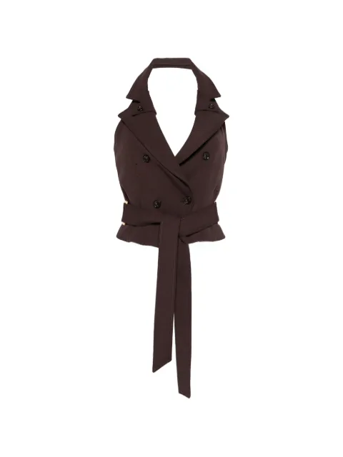 Elisabetta Franchi gabardine waistcoat with belt Brown GL00561E2