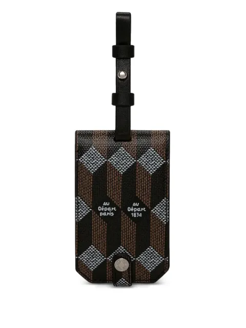 Au Départ geometric print leather luggage tag Brown LUGT002282