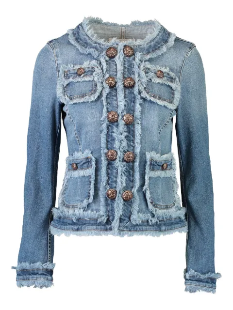 MAISON COMMON fringed-trim denim jacket Blue 6532700420