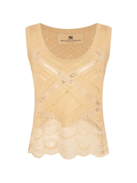 Ermanno Scervino lace-trimmed pointelle-knit top Neutrals D485L737APIJG31106