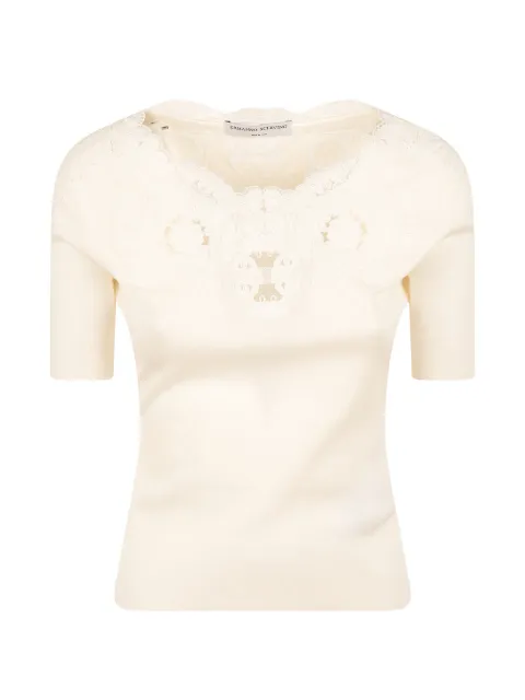 Ermanno Scervino lace-panelled short-sleeve top Neutrals D485L727APQBJ11001