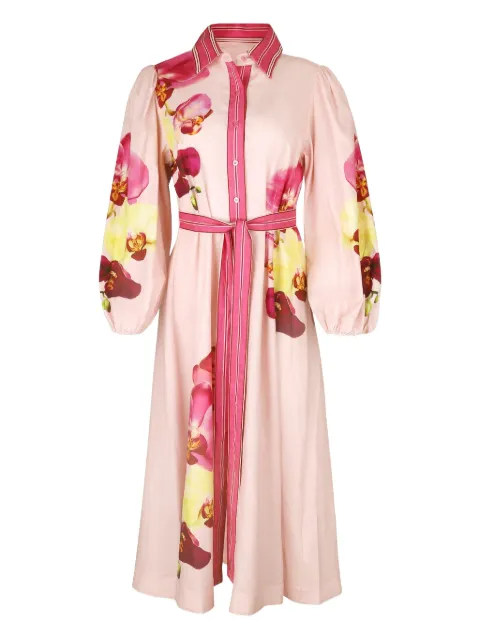 Aston Studio Lucille floral belted midi dress Pink AS425111ICINGPHALAE