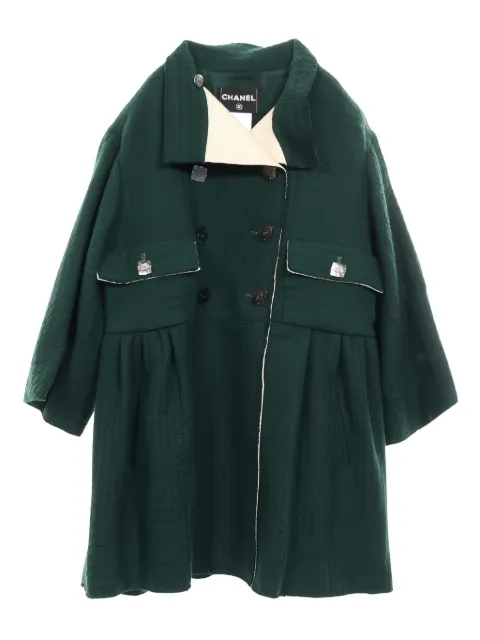 CHANEL Pre-Owned Coco Mark wool coat Green 1028582