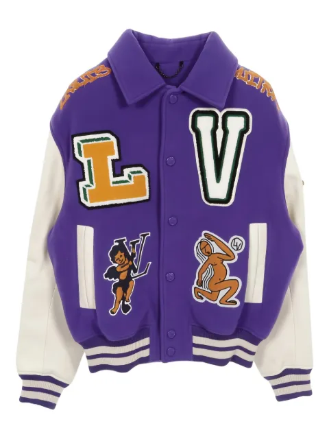 Louis Vuitton Pre-Owned 2010s multi-patch leather varsity jacket Purple 1024280