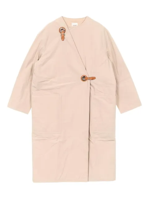 Hermès Pre-Owned 2010s wrap leather-trim coat Neutrals 1028598