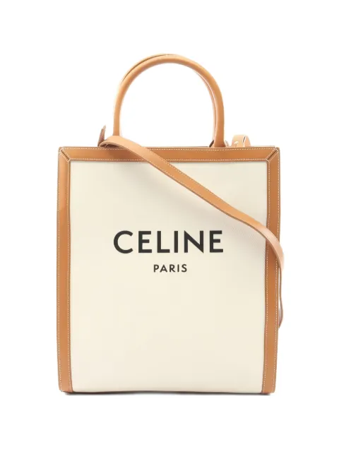 Celine Pre-Owned 2010s small Hippopotamus canvas leather tote bag Neutrals 1033563