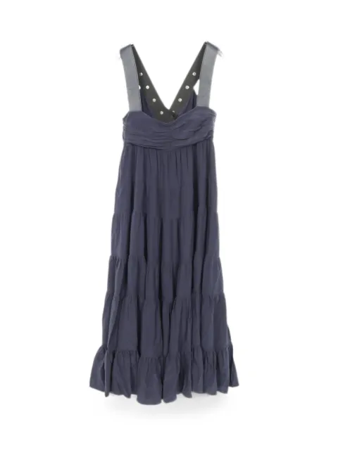 Louis Vuitton Pre-Owned 2010s tiered leather-trim midi dress Blue 1015494