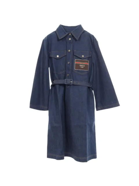 Gucci Pre-Owned 2010s logo-patch denim shirt dress Blue 1028679