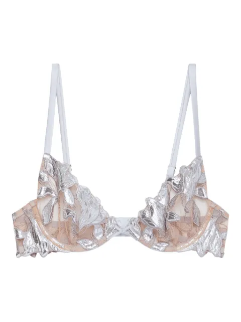 Fleur Du Mal Lily embroidery plunge demi bra Grey BR03234300
