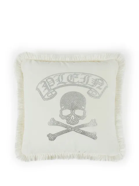 Philipp Plein crystal-skull fringed cushion White AAEAUAG0150PTE003N