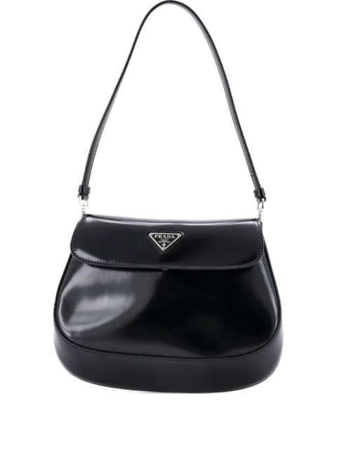 Prada Pre-Owned Cleo Flap Shoulder Bag Spazzolato Leather Small hobo bag Black XWP3BTDLM5OQL07W