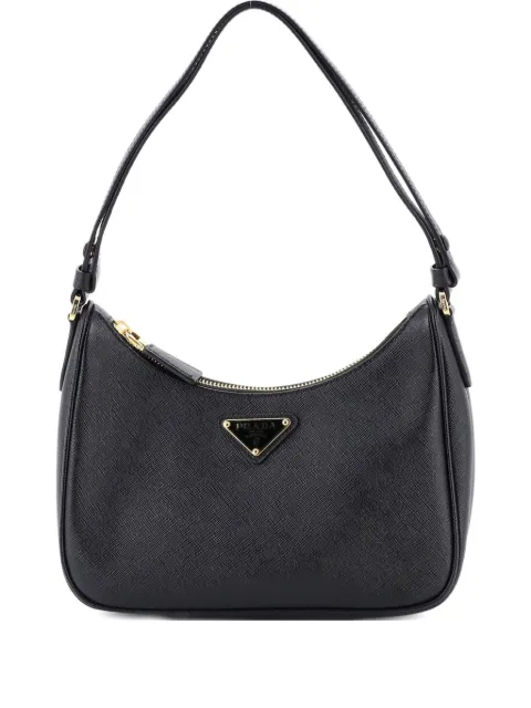 Prada Pre-Owned Adjustable Handle Zip Saffiano Leather Mini hobo bag Black YMRCKEKP8OU6LH3Y