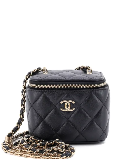 CHANEL Pre-Owned Tiny CC Link Vanity Case with Chain Quilted Caviar Mini clutch bag Black F77V7R5A0ITLM024