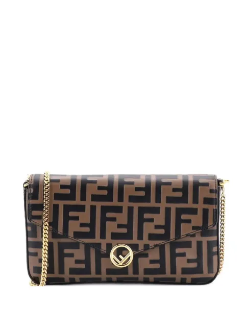 Fendi Pre-Owned F is Fendi Envelope on Chain Zucca Embossed Leather clutch bag Brown G3CS8S1WRUWXE7L2
