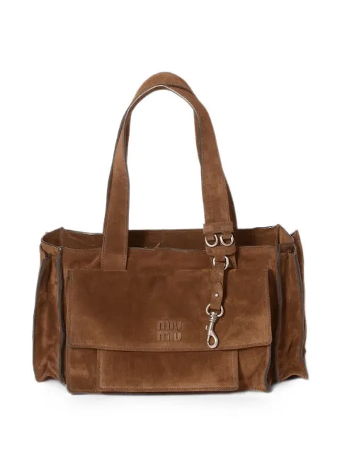 Miu Miu Utilitaire suede shopping bag Brown 5BG335VPOO2CSS