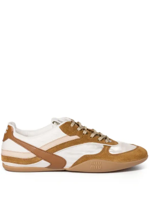 Miu Miu Gymnasium technical fabric and suede sneakers Brown 5E428EFA00571L