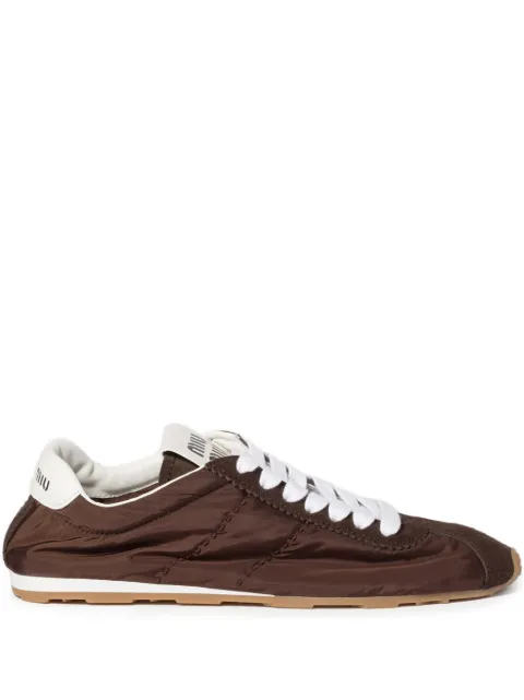 Miu Miu Plume technical fabric and suede sneakers Brown 5E114EFD005D7C